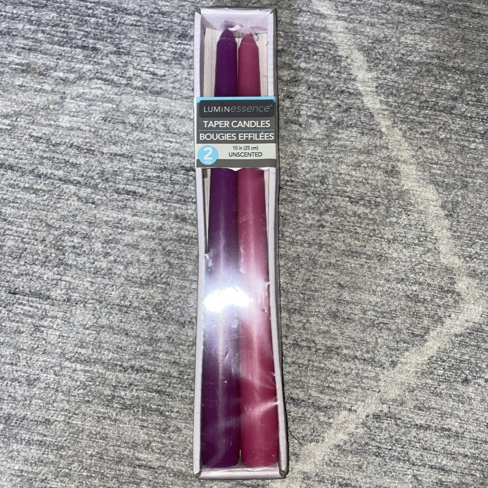 Luminessence Taper Candles 10" Pack of 1 Pink 1 Purple New Sealed Unscented